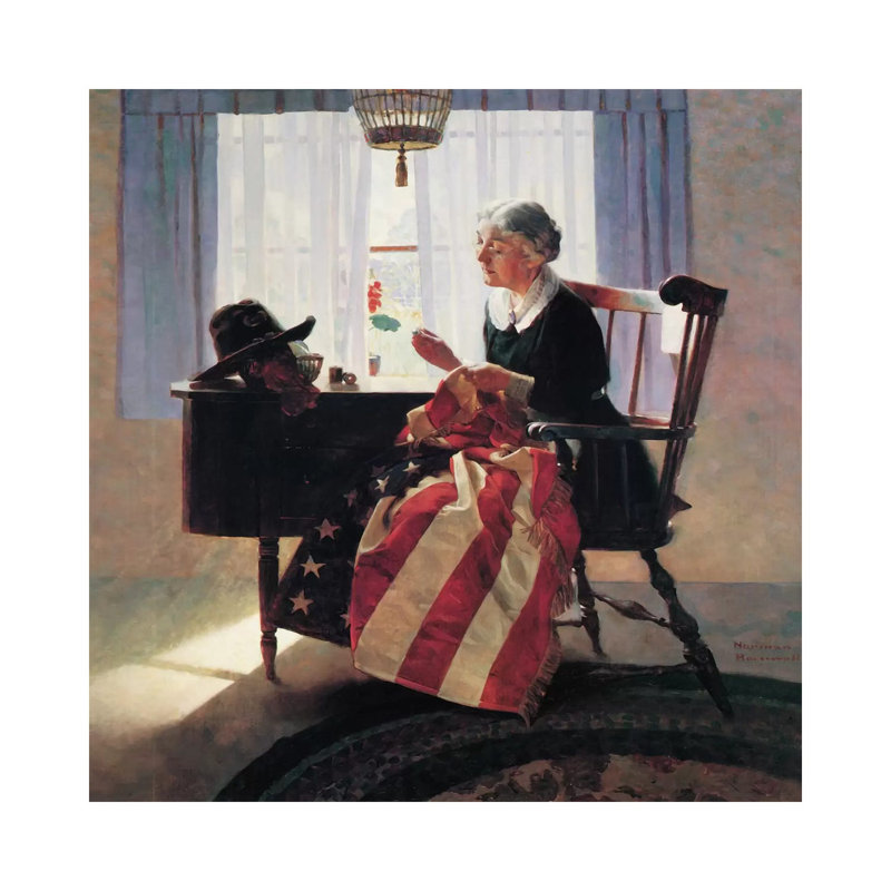 Mending The Flag by Norman Rockwell - Wrapped Canvas Painting