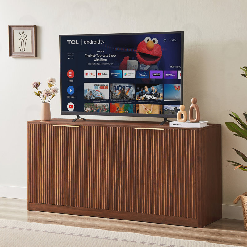 Meuble télé avec 4 portes, Noyer, H 27,7 po x L 59 po x l 15,7 po