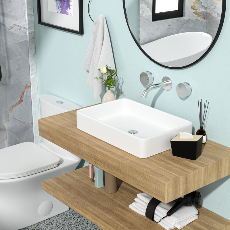 Lavabo moderne en céramique 24 po x 16 po pour salle de bain - aux acides 24 x 16 style rectangulaire et durable, Blanc