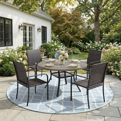 4-Person Round Patio Dining Set With Wicker Rattan Chairs