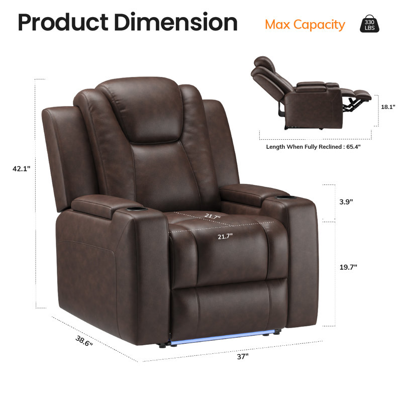 Fauteuil inclinable électrique rétro en cuir écologique, Marron foncé
