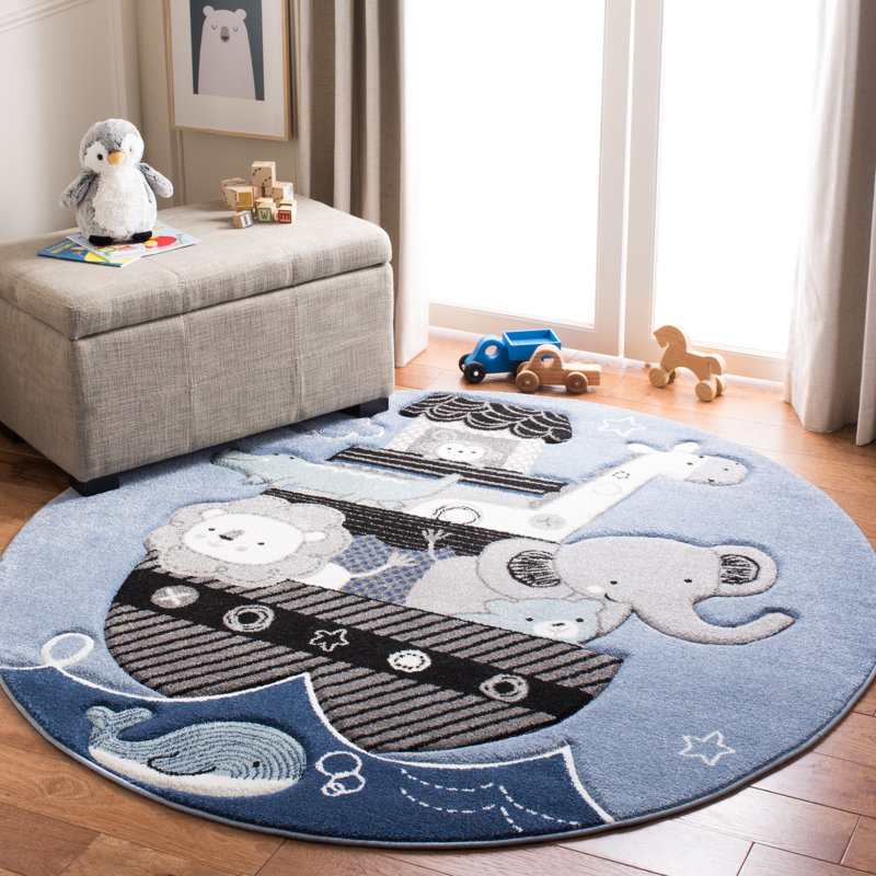 Glantz Animal Print Blue Area Rug, Round 3'