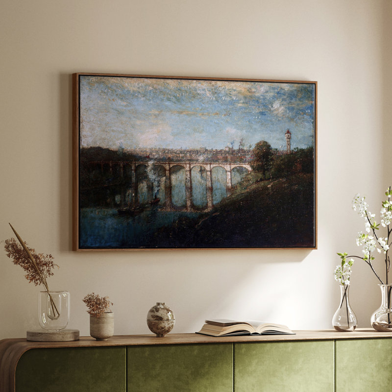 Paysage rétro - DXI, Toile encadrée noyer flottant, H 17 po x l 25 po x P 2 po