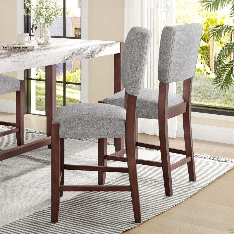 Ensemble de 4 tabourets de bar avec tabourets de comptoir revêtus de lin et pieds en bois massif 40,4 po