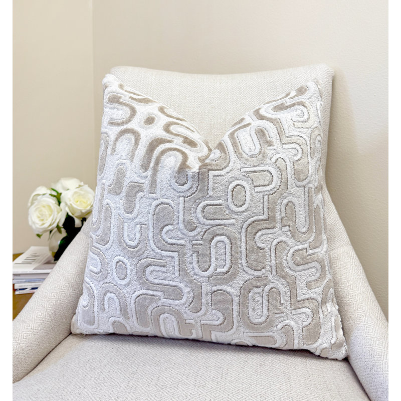 Housse de coussin en velours Retro Graphic, Ivoire ivoire, 22 x 22 po