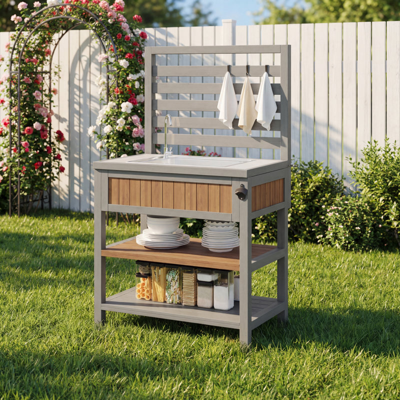 Outdoor Bbq Cabinet With Integrated Sink, Faucet & Bottle Opener