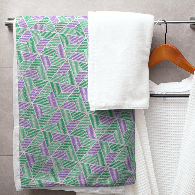 Serviette de bain trapézoïde, Vert/mauve