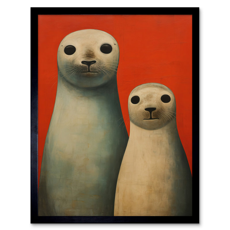Seal Pups On Red Coral - Single Picture Frame Print