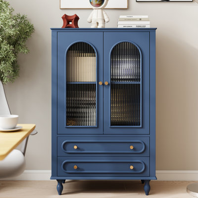 Fluted Glass Bookshelf Cabinet With Drawers