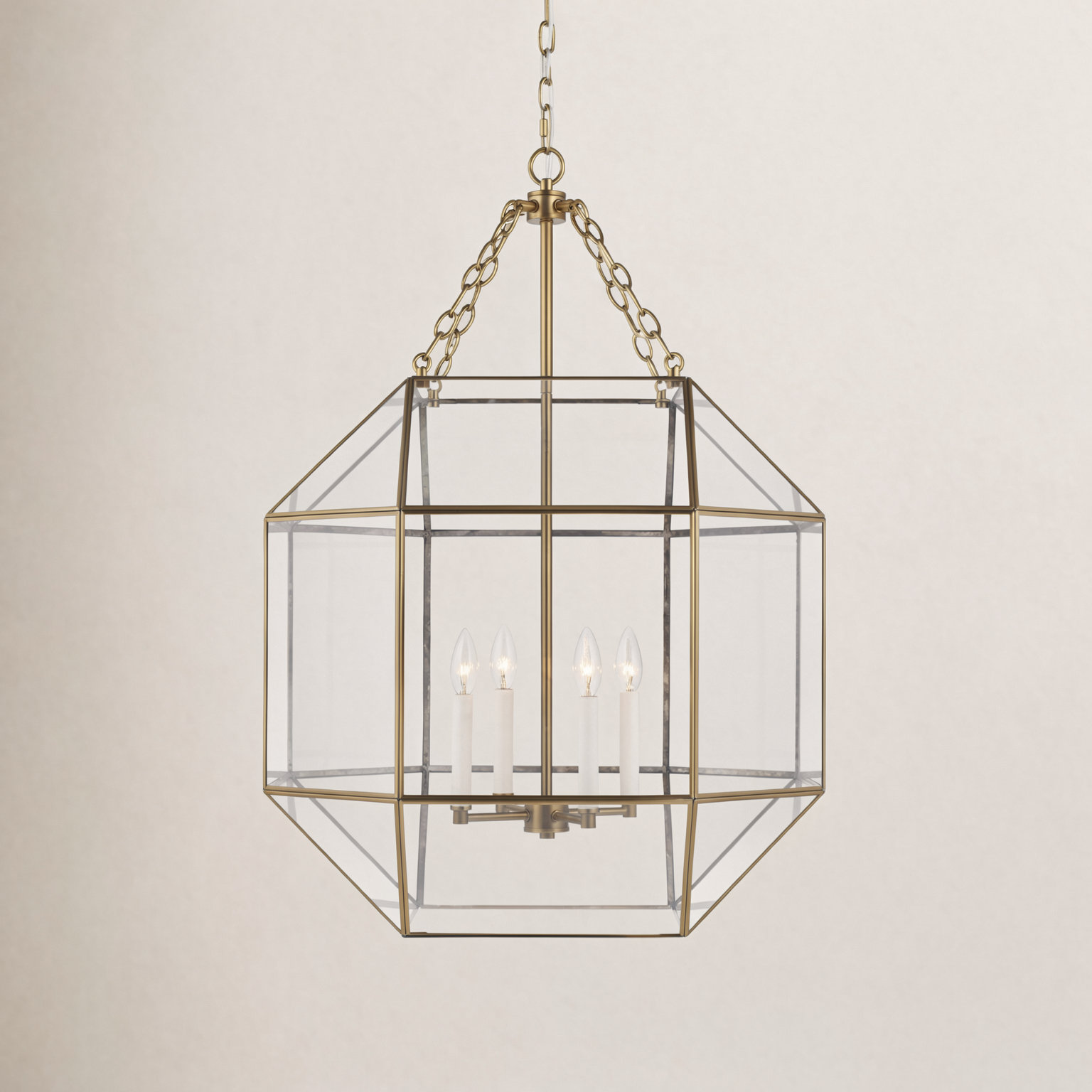 Reid 4 Light Glass Dimmable Pendant, 60W, No, Satin Brass