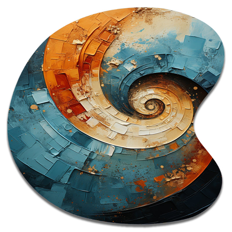 Cindylou - spirale abstraite, décoration murale en métal, impression asymétrique orange sur métal, H 27 po x l 27 po