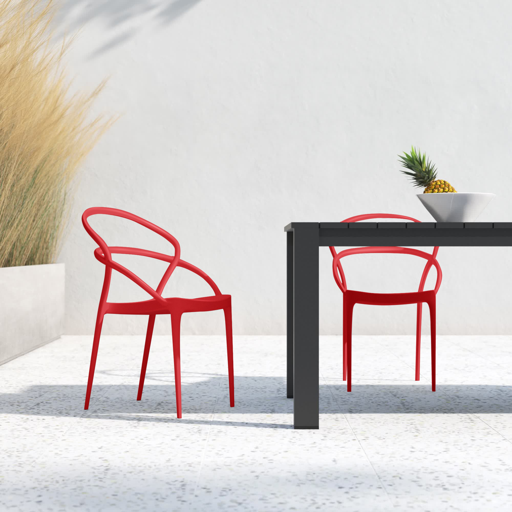Grover Stacking Patio Dining Armchair, Red