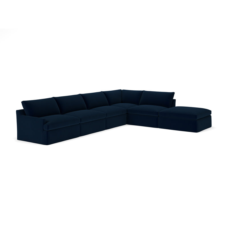 Canapé modulaire 6 pièces Wrenley, Velours performance bleu encre Bella, Orienté à droite