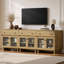 Buffet Almaguer de 80 cm de large avec tiroir, portes vitrées et tablette réglable (ensemble de 3), chêne naturel-814537476-816524393