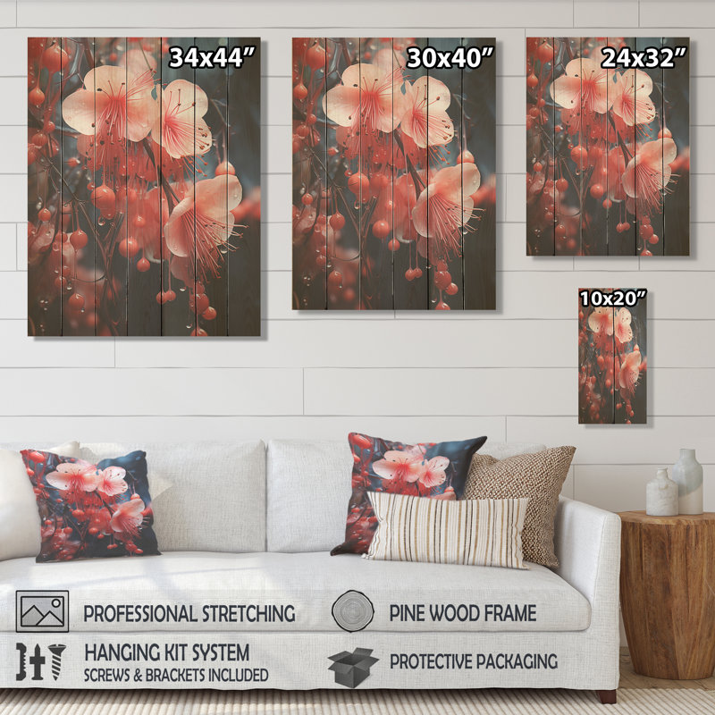 Ethelyn - Fuchsia sur bois, H 40 po x l 30 po