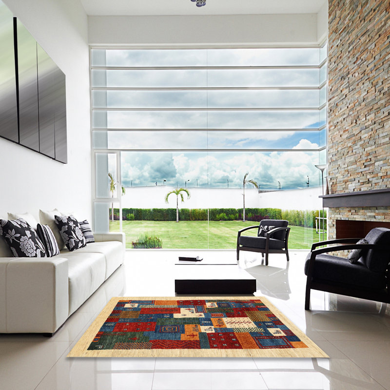 Tapis beige/brun/gris contemporain, Carré 6 pi