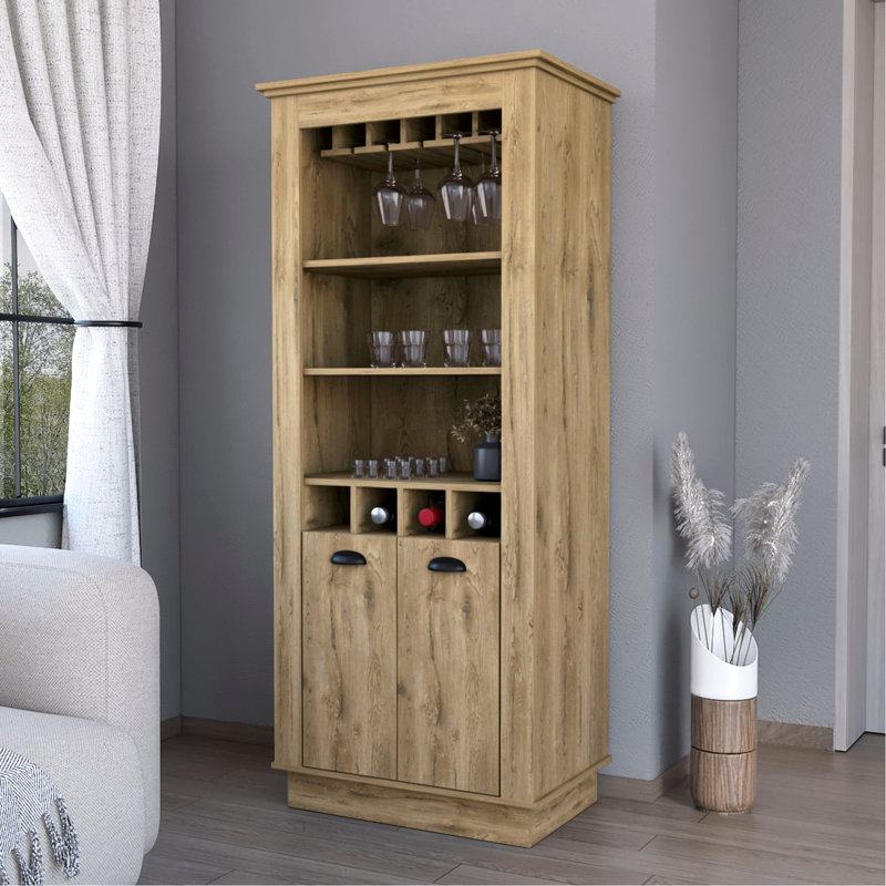 Stylish Wine Cabinet With Ample Storage Space Elegant 4-Built In Rack Bar For Home Enjoyment, Brown