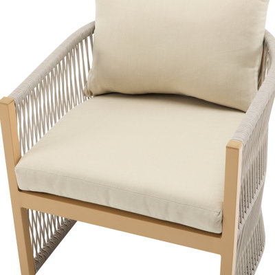 Chaise courbée moderne en aluminium beige, tissée à la corde, rembourrée pour socialiser dans les espaces extérieurs, profondeur de 24,34 po, largeur de 25,64 po, hauteur de 28,04 po, salon de 15,03 lb avec sièges, patios parfaits,