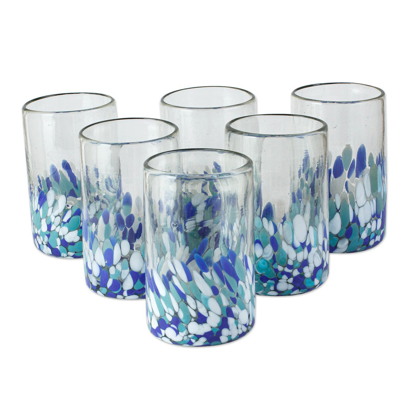 Gobelets en verre soufflé bleu soufflé à la main Meg (ensemble de 6)