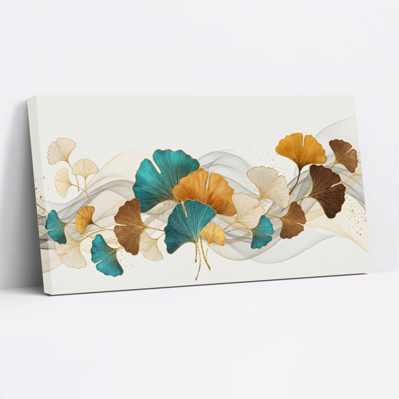 Ensemble de 1 tableau sur toile à motif de feuilles de ginkgo, 32“W x 16”H, Wrapped Canvas