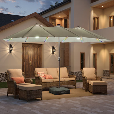 15 ft. Solar RGB LED Lighted Rectangular Market Umbrella with Base