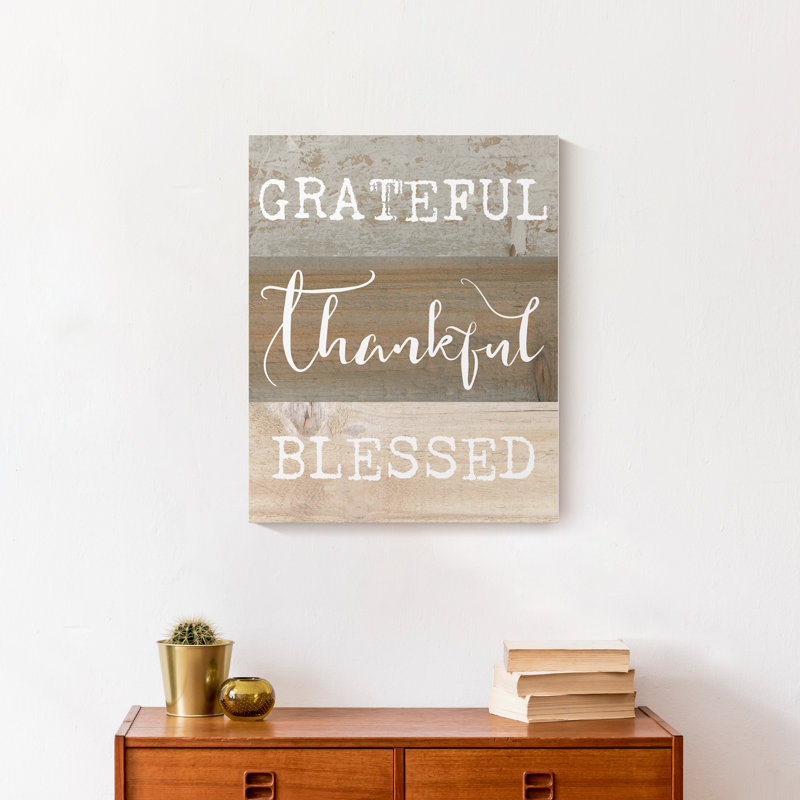 «Grateful Thankful Blessed», reproduction d'art textuel sur toile sans cadre