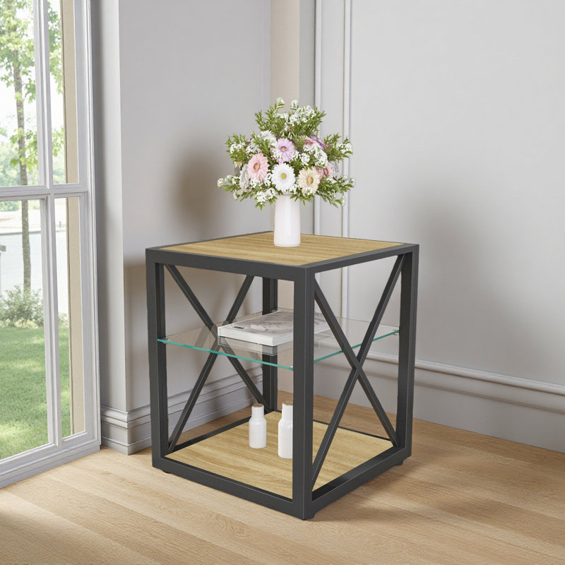 Table de chevet moderne 1 pièce pour chambre à coucher et salon, table d'appoint de style industriel, Bois naturel