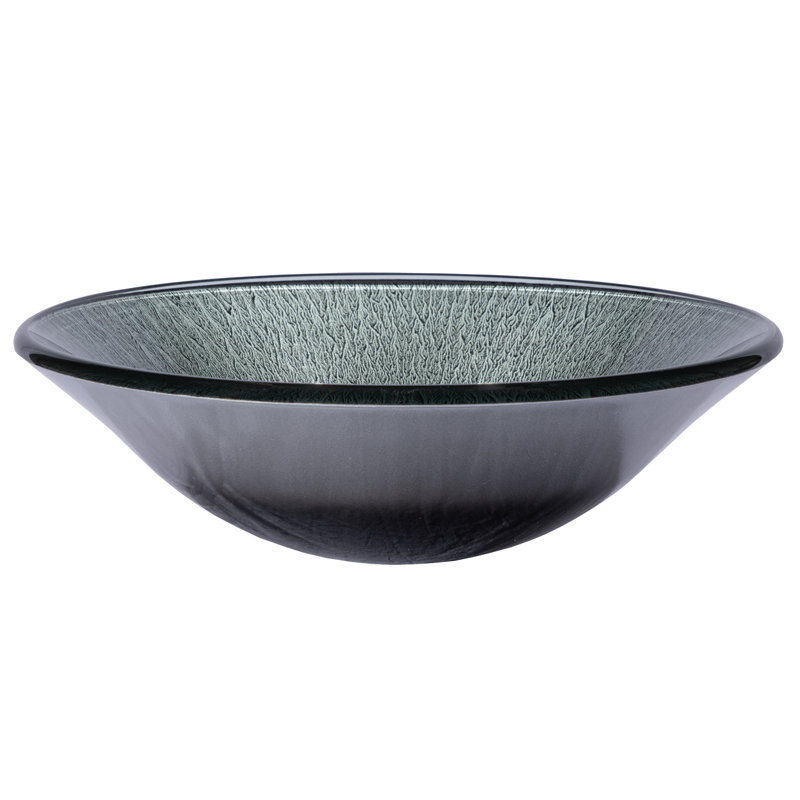 Eden Bath 17.25'' Black/Silver Tempered Glass Circular Bathroom Sink