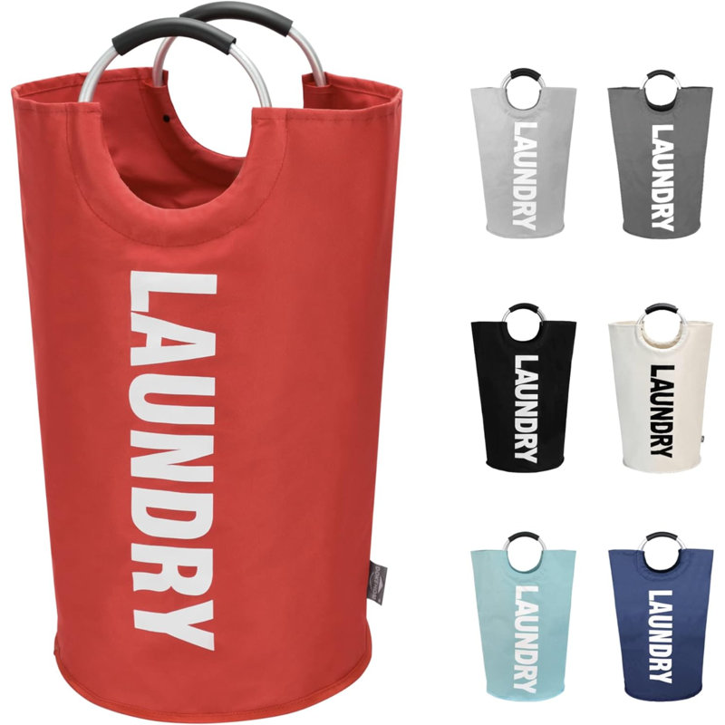 90L Large Laundry Basket, Collapsible Laundry Bag, Freestanding Tall Clothes Hamper, Foldable Washing Bin (Red), Red