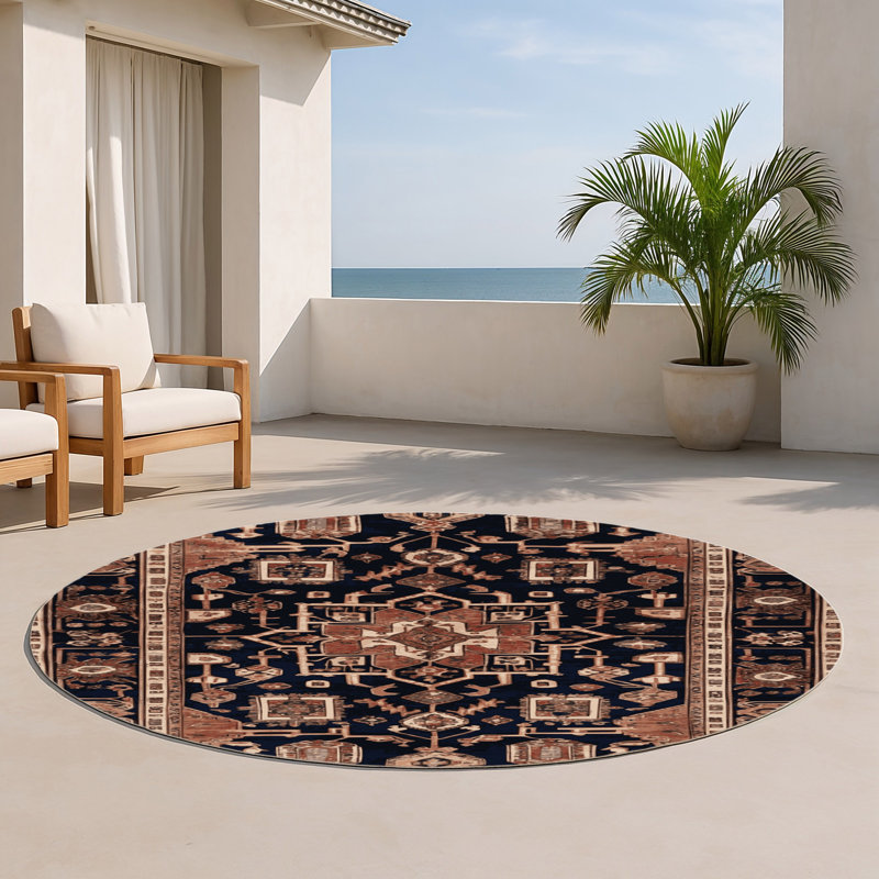 Persian Brown Indoor and Outdoor Area Rug, Round 5'