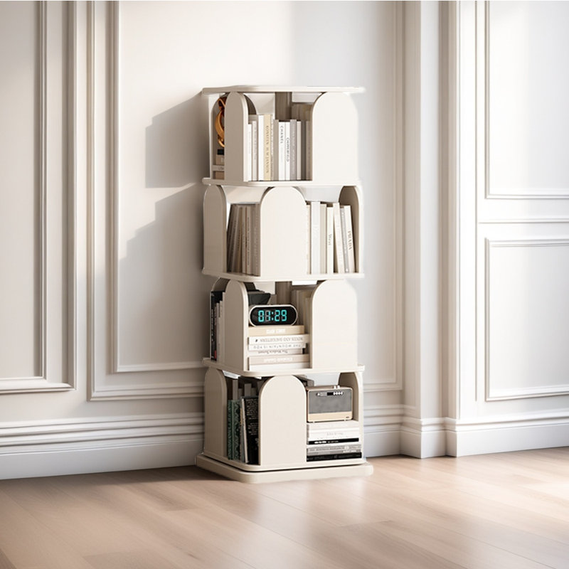 Bibliothèque rotative de style moderne, (4 tablettes) H 52,56 po x l 19,29 po x P 19,29 po, Crème, crème