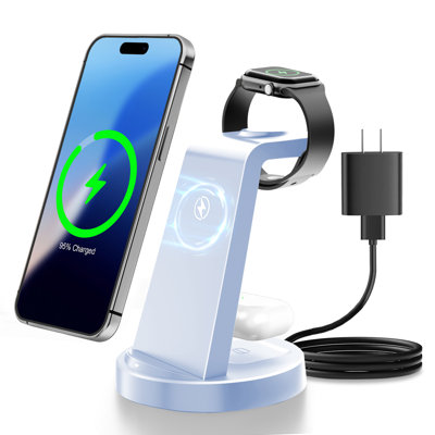 Wireless Charger Iphone Charging Station: 3 In 1 Charger Stand Multiple Devices For Apple - iPhone 18 17 Air 16e 16 15 14 Pro Max Plus 13 12 11 - Watch 10 9 8 7 6 5 4 3 2 Se And Ultra Series - Airpods 4 3 2 Pro