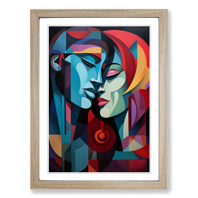 XYZ-FRM-V1223-4388 Lovers Geometric No.4 - Single Picture Frame Print on Wood, 34cm H x 25cm W x 2cm D, Oak 