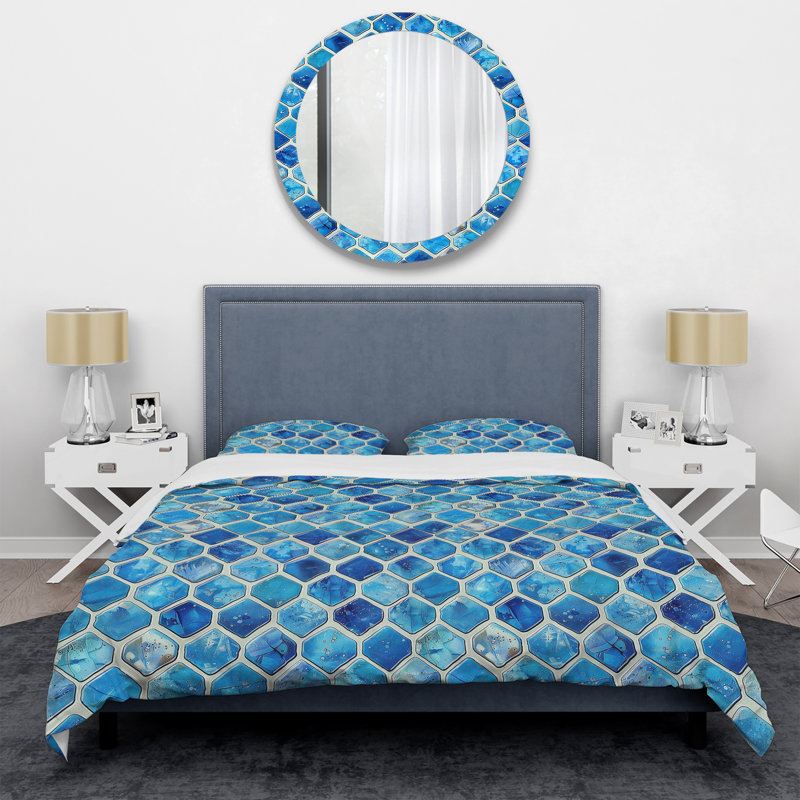 Blue Modern Mosaic Tile III - Ensemble de housse de couette moderne, Housse de couette très grand et 2 très grandes t