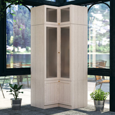 Modern Corner Wardrobe With Top Cabinet And Frosted Glass Panels – 2-Package Delivery, Space-Saving Design