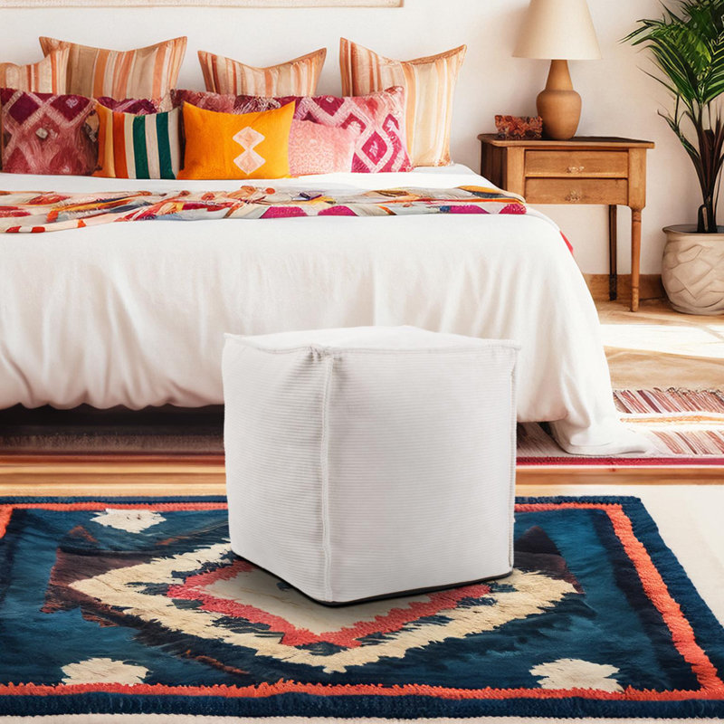 Kujala Tall Square Pouf Pana Sand, Natural Polyester
