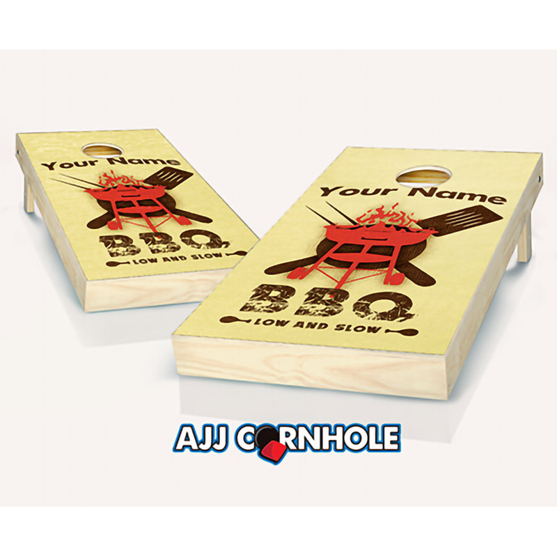 Ensemble de cornhole personnalisé en bois massif 2 'x 4' avec sacs, Rouge/noir