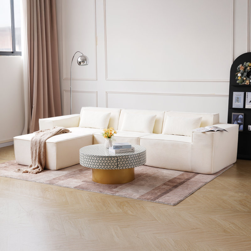 Canapé modulaire avec repose-pieds 4 pièces Berrysburg, Beige Cloud Velvet