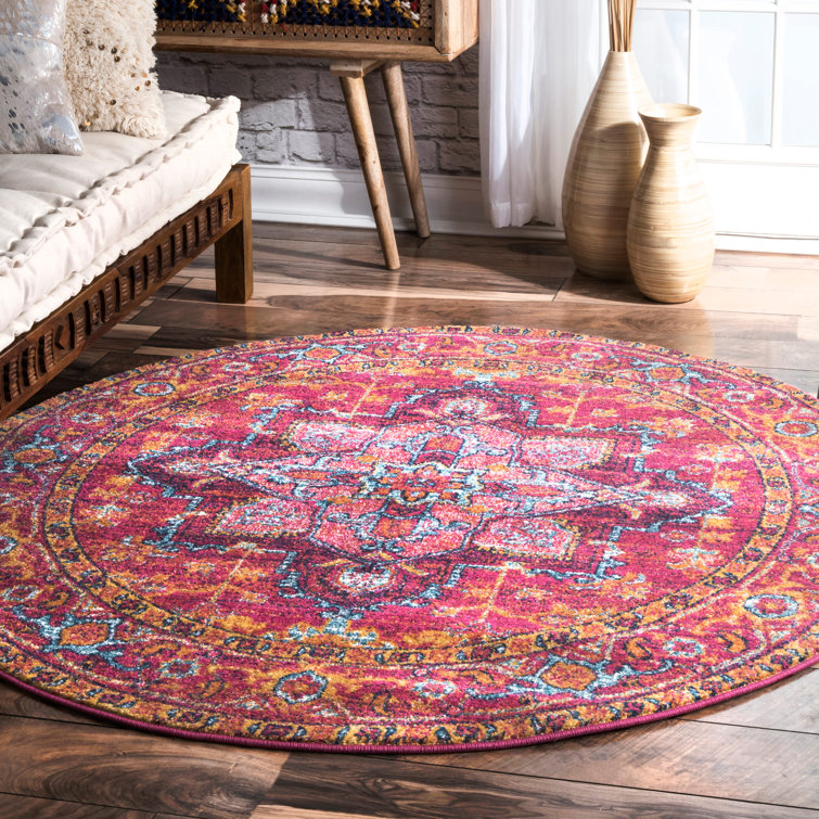 Aliece Bohemian Medallion Power Loom Performance Pink/Orange Rug