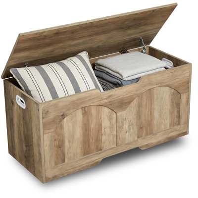Sturdy Wooden Shoe Bench with Storage for Entryway, Bedroom, or Living Room - U-Shaped Handle - Safety Hinge - Easy Assembly - Large Capacity Organizer, Supports 300 lb - Grey, 100CM