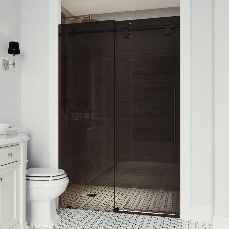 Elan 68-72" W x 74" H Sliding Frameless Shower Door with 3/8" Tinted Glass, Matte Black