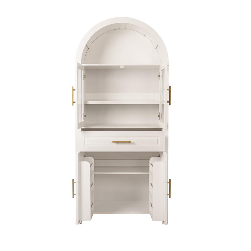 Tall Arched Kitchen Pantry With Adjustable Shelves, White