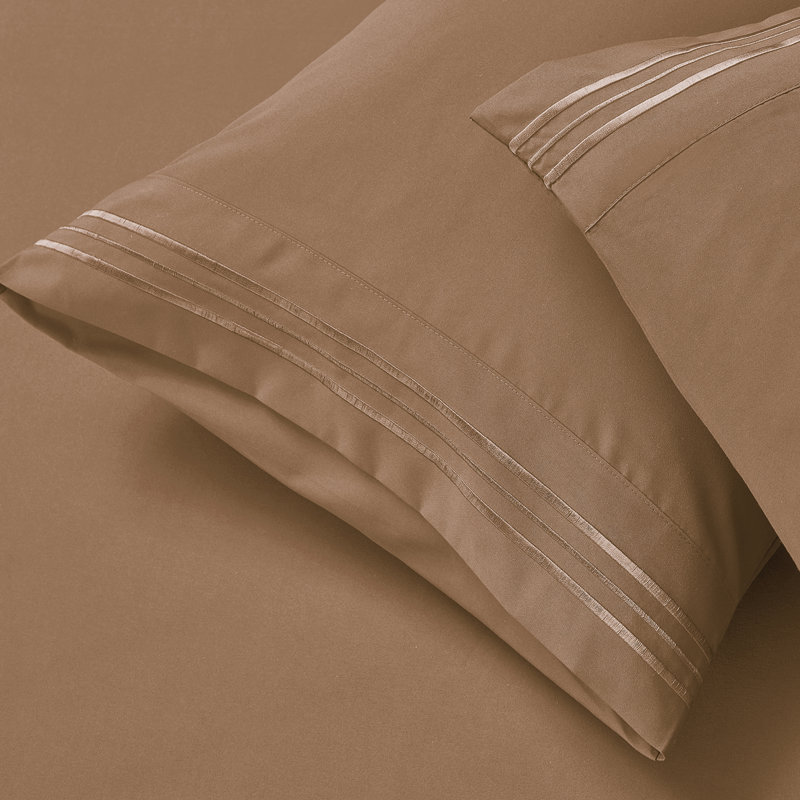 1800 Series Double-Brushed Microfiber Hypoallergenic Sheet Set, Split King Sheet Set with 2 Pillowcases, Mocha Light Brown