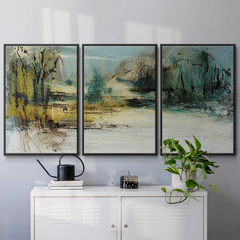 Wintery Horizon II - Multi Piece Framed Canvas, 36" H x 75" W, Black Framed