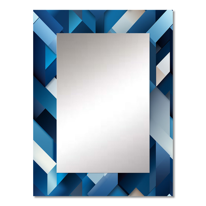 Polygones blanc et bleu minimaliste géométrique - miroir géométrique, miroir mural décoratif moderne, impression d'art en métal