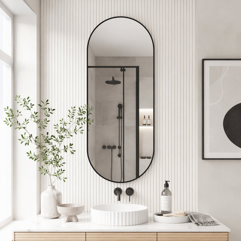 Miroir ovale 63 po x 20 po, Noir