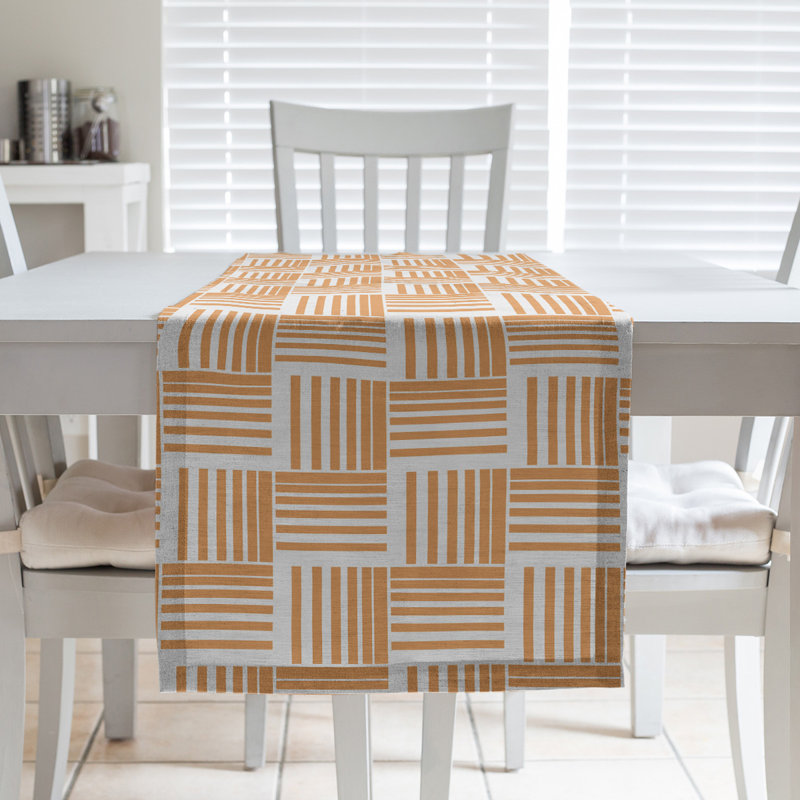 Fractured Stripes Table Runner, 16" x 72", Orange/White