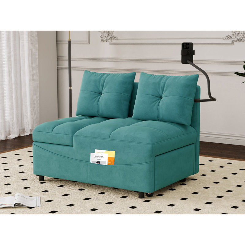 3-In-1 Upholstered Convertible Sleeper Chair,  Green Velvet