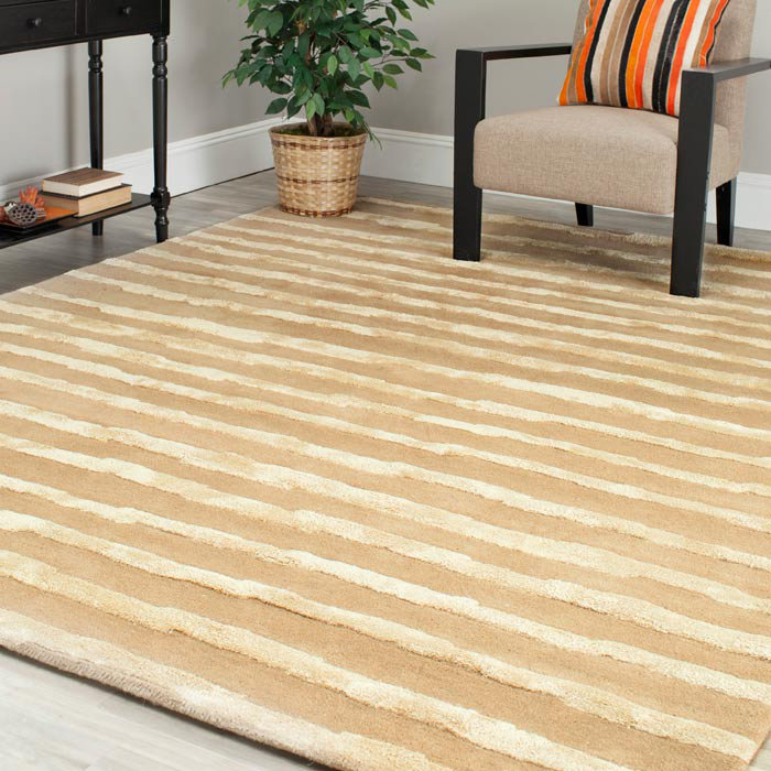 Nukri Hand Tufted Wool/Cotton/Viscose Striped Rug in Beige