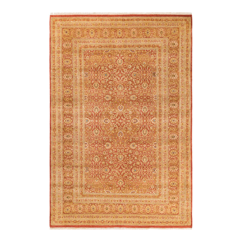 Tapis unique rouille / orange noué à la main de conception unique 6 pi 4 po x 9 pi 5 po Keller